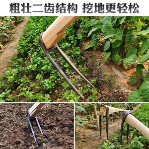 锄头翻地松土神器家用种包挖地二齿耙子农具用荒老式X农开工具菜