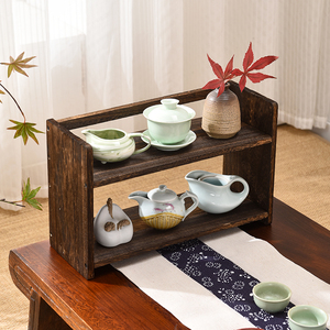桌面实木茶杯架小型桌上博古架紫砂壶茶具茶宠茶R叶罐收纳置物架