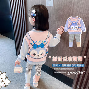 女童春装套装洋派20n23韩版新款女宝宝卡通印花可爱时髦儿童两件