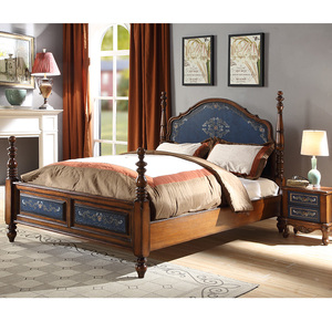 美式实木彩绘复古古典手绘t1.5米双人床单人床床头柜卧室组合套系