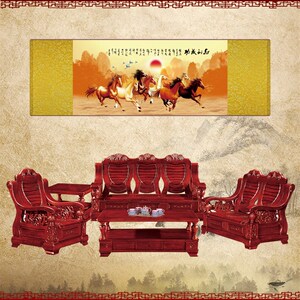 九马图八骏图风水挂画丝绸国画马到成功定制客厅酒店装饰画已装裱