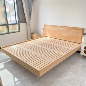 北欧白色榉木全实木床双人床大床18米15床简约床纯原木支持定制|