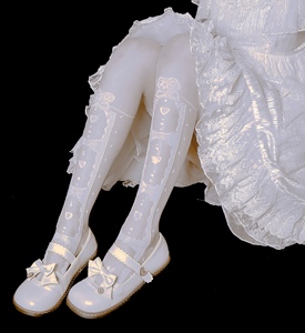 抵达一楼原创lolita甜美过膝长筒袜纯欲日系蝴蝶结爱心玻璃丝袜