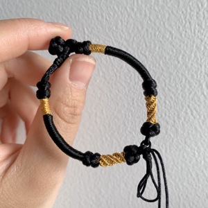 原创纯手工编织手绳半成品黑色玉米结手绳手链可穿黄金吊坠转运珠