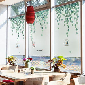 艺术透明窥视花卉落地不防窗纸贴纸贴膜餐厅厨房植物透光玻璃窗户