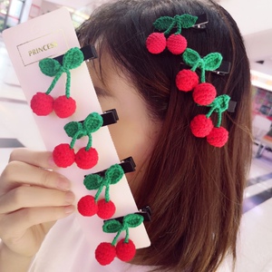 毛线编织美少女樱桃发夹手工针织水果发卡发饰网红新款