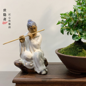 古人物陶瓷摆件下棋抚琴假山流水中式庭院鱼缸造景动物盆景微景观