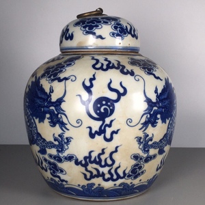 古董古玩旧货老货古瓷一品堂制青花龙纹盖罐茶叶罐全品收藏老瓷