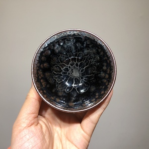 正曜茶器 李左文网红墨莲建盏茶杯8口径主人杯莲花盛开油滴盏