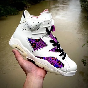 纯缘aj6 乔6高帮 头层牛皮卡其紫运动蓝球鞋