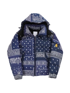 原创 新品readymade bandana古布拼接笑脸刺绣腰果花连帽羽绒服