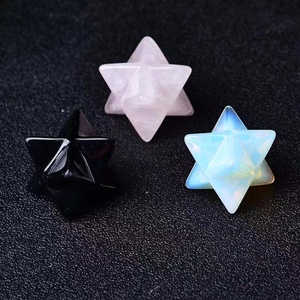 天然白水晶黑曜石梅尔卡巴摆件立体六芒星生命之花梅塔特隆灵修石