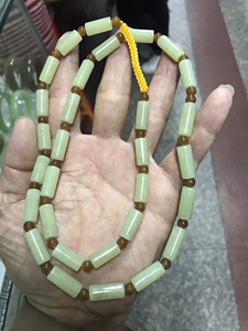 天然岫岩玉石岫玉黄白老玉和田玉管状玉珠项链圆柱形转运珠送男士