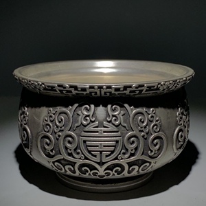 古董藏银浮雕缠枝莲花纹香炉老物件旧货老铜器古玩真品包老包真