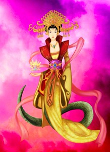 圣母踏凤九天玄女娘娘汉白玉彩绘九天玄女神像道教工艺摆件8人付款