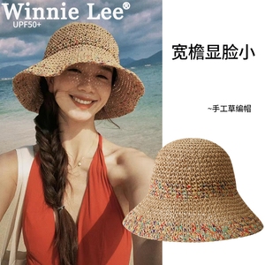 Winnie Lee草编渔夫帽女夏季水桶帽大帽檐遮阳防晒海边沙滩草帽子