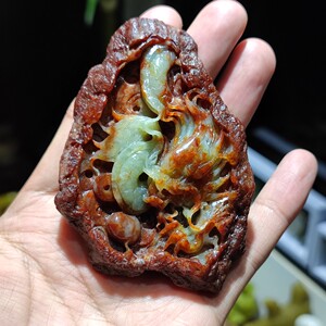 精品收藏黄白河磨玉籽料龙挂件把玩独籽天然火燎皮全壳岫岩河磨玉