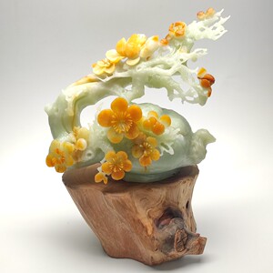 精品岫玉花玉梅花摆件天然玉石巧雕花之君子家居摆设收藏玉摆件