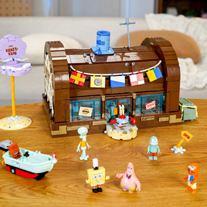 海绵宝宝蟹堡王餐厅积木正授权拼装玩具摆件男女孩生日礼物拼图