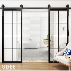 钛镁合金谷仓门玻璃门移门北欧厨房卫生间双开吊轨防水隔断推拉门