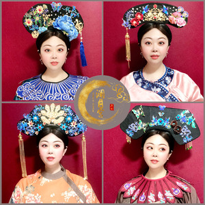 古装头饰清朝格格旗头女童小女孩公主演出中国风发饰流苏清宫拉翅