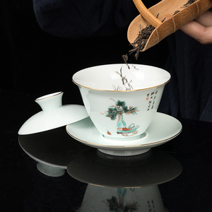景德镇陶瓷三才盖碗茶杯中式手抓茶碗家用泡茶杯茶盏功夫茶碗套装