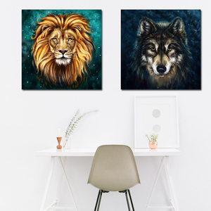 办公室背景墙画老虎狮子狼风水画走廊玄关无框画动物挂画壁画客厅