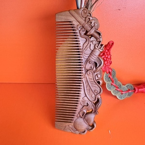 枣木梳子精雕八宝梳子道家文化用品龙虎山发货2个一套头发梳子