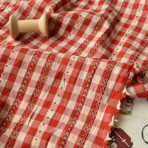 薄型印花棉布 214#红色小格子 衬衫衬衣布料面料 jk女装童装用