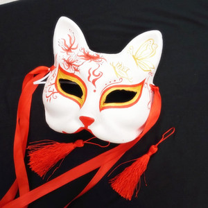 彼岸花手绘狐狸面具 日式和风 cos 动漫 夏目友人帐cosplay道具搭
