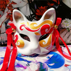 手绘日式和风狐狸面具动漫古风古典彩绘面具半脸纸浆面具拍照道具