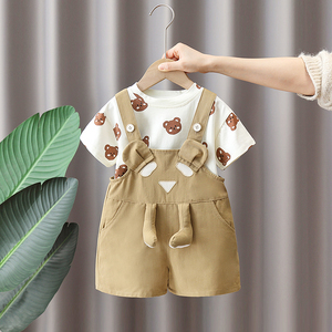 男童夏季短袖套装洋气韩版宝宝夏装背带裤两件套婴儿小童装衣服潮