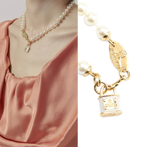 欧美时尚饰品   薇薇安土星小号珍珠锁头项链 简约通勤胸口链两色