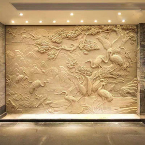砂岩浮雕玄关壁画立体背景墙装饰酒店壁挂大壁画松鹤图可定制