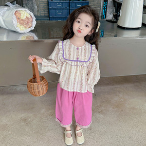女童碎花套装春秋季小女孩娃娃衫上衣裤子两件套韩版宝宝洋气春装