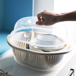 双层带盖塑料洗菜篮厨房沥水篮家用多功能圆形果盘洗菜盆水果篮子