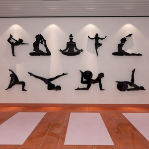 3d亚克力立体瑜伽馆文化背景墙贴人物体式装饰贴画图案拜日式