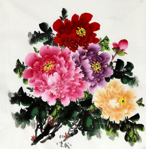 装饰字画赵锦华手绘真迹国画客厅四尺斗方花鸟牡丹花v49-7-3-64