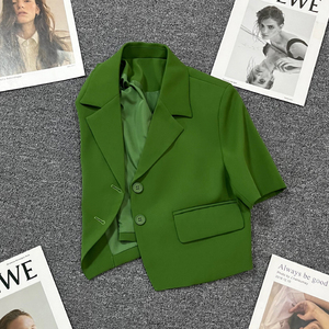 墨绿色薄款西装外套女2023年夏季新款时尚小个子休闲百搭小众西服