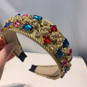 宫廷风金色彩钻发箍女高级感镶钻水晶发卡宽边压发宝石头箍宫廷风