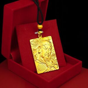 忠义千秋关公古法金吊坠项坠男友礼物沙金保色不掉色