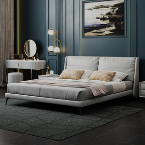 2020年新款灰色床轻奢现代简约创意 时尚女生北欧卧室主卧双人床