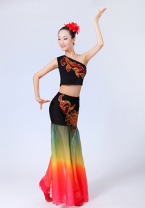 速发可批2017新款傣族舞蹈服装孔雀舞演出服鱼尾裙长裙少数民族舞