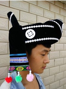 黑色佤族彝族傣族帽子男款舞蹈演出服头饰\云南少数民族服装