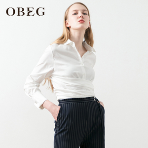 OBEG欧碧倩复古衬衫女长袖2020春装新款包抄式气质衬衣1