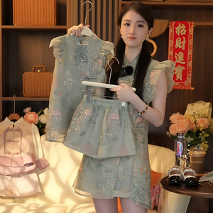 新中式亲子装夏季旗袍高级感国风汉服复古刺绣连衣裙礼服母女装