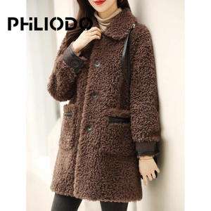 PHILIODO品牌高档轻奢中长款羊羔毛皮草外套女冬季新款羊剪绒大衣