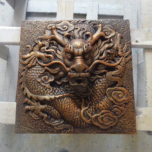 砂岩龙头喷水雕塑电视背景墙浮雕壁画艺术沙岩壁挂喷泉真龙喷口