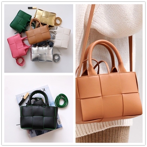 2023新款大格子购物袋大容量子母包bv女包编织单肩手提托特包真皮