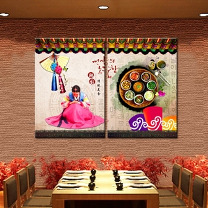 韩式料理餐厅韩国民族风复古美女人物装饰挂画朝鲜族韩餐烤肉店画